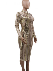 Sequin See Through Long Sleeves Dress