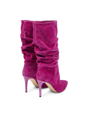 Velvet Solid Ruched Thin Heels Thigh-High Boots