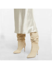 Velvet Solid Ruched Thin Heels Thigh-High Boots