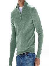 Patchwork Pullover Zipper Wool Men's Polo Shirt