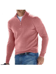 Patchwork Pullover Zipper Wool Men's Polo Shirt