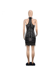 Hotfix Rhinestones Fringe Halter Mini Dress