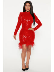 Sequin Feather Bodycon Long Sleeves Dress