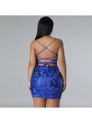 Sequin Lace Up Backless Mini Dress