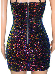 Colorblock Sequin Hollow Out Sleeveless Dresses