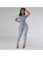 Colorblock Snake Print Bodycon Jumpsuits