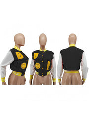 Colorblock Letter Embroidery Baseball Jacket