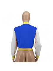 Colorblock Letter Embroidery Baseball Jacket