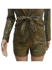 Patchwork Deep V Neck Blazers Fitted Shorts Sets