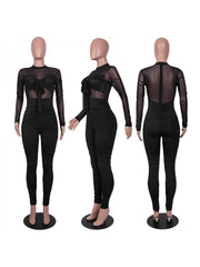 Bow Ruched See Through Bodycon Jumpsuits