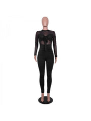 Bow Ruched See Through Bodycon Jumpsuits