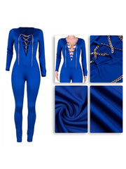 Metal Chain Lace Up Bodycon Jumpsuits