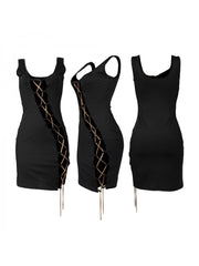 Metal Chain Lace Up Sleeveless Dresses