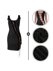 Metal Chain Lace Up Sleeveless Dresses