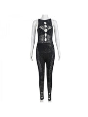 Embellished Cutouts Perspective Flocking Jumpsuits