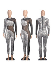 Snake Print See Through Bodycon Jumpsuits