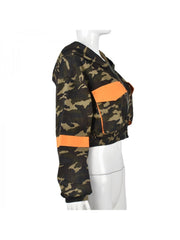 Colorblock Camouflage Cargo Cropped Coats