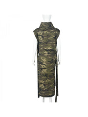 Turtleneck Cutouts Lace Up Denim Sleeveless Dress
