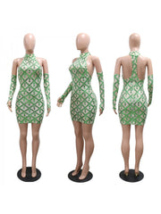 Sequin Patchwork Gauntlet Sleeve Dresses