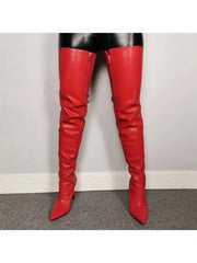 Solid Color Zipper Stiletto Knee-High Boots
