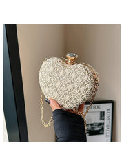 Rhinestone Heart Chain PU Shoulder Bags
