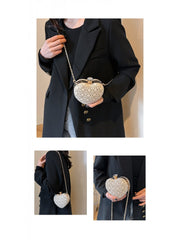 Rhinestone Heart Chain PU Shoulder Bags