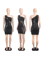 Sequin Perspective One-shoulder Mini Dress