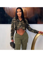Camouflage Woven Long Sleeve Cropped Jackets