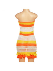 Colorblock Knitting Strapless Dresses