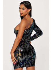 Sequin One-shoulder Fitted Mini Dress