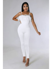 Chain Feather Mid-rise Skinny Jumpsuits
