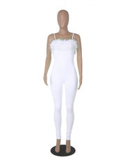 Chain Feather Mid-rise Skinny Jumpsuits