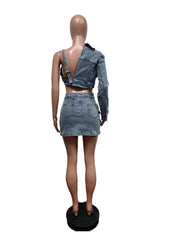 Denim Duffel Bag One-shoulder Jackets Skirt Sets