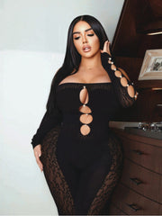Plus Size See Through Boat Neck Bodycon Jumpsuits