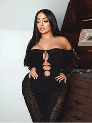 Plus Size See Through Boat Neck Bodycon Jumpsuits