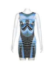 Geometric Pattern Backless Mini Dress