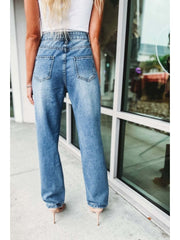 Solid Color Denim Mid-rise Jeans