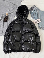 Chic Solid Hooded Long Sleeve Mens Puffer Jacket