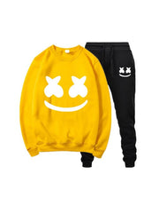 Smile Face Casual Round Neck Workout Outfit Sets