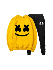 Smile Face Casual Round Neck Workout Outfit Sets