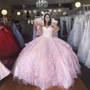 Pink Quinceanera Dress Sweetheart Appliques Sequined Backless Party Princess Sweet 16 Ball Gown Vestidos De 15 Años
