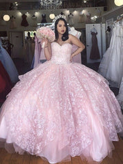 Pink Quinceanera Dress 2021 Sweetheart Appliques Sequined Backless Party Princess Sweet 16 Ball Gown Vestidos De 15 Años