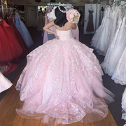 Pink Quinceanera Dress 2021 Sweetheart Appliques Sequined Backless Party Princess Sweet 16 Ball Gown Vestidos De 15 Años