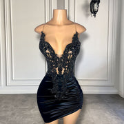 Real Sample V-neck Beaded Embroidery Women Birthday Party Gowns Short Mini Prom Dresses 2023
