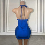 Royal Blue Rhinestone Halter Mini Dress 2024
