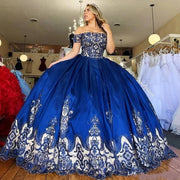 Royal Blue Quinceanera Dresses 2021 Off The Shoulder Lace Appliques Pageant Princess Party Sweet 16 Ball Gown For Girls Satin