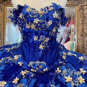 Royal Blue Quinceanera Dresses 2021 Sweetheart Sleeveless Appliques Flowers Beads Prom Party Princess Sweet 15 Ball Gown