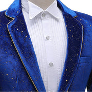 Royal Blue Velvet Tuxedo Suit Male Wedding Groom Dress Suits Pants Mens One Button Peak Lapel Dinner Party Costume