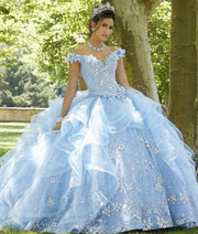 Light Blue Sweet 16 Quinceanera Dress Off Shoulder Appliques Sequins Flowers Princess Party Gown Vestidos De 15 Años