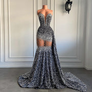 Silver Diamond Mermaid Prom Dress